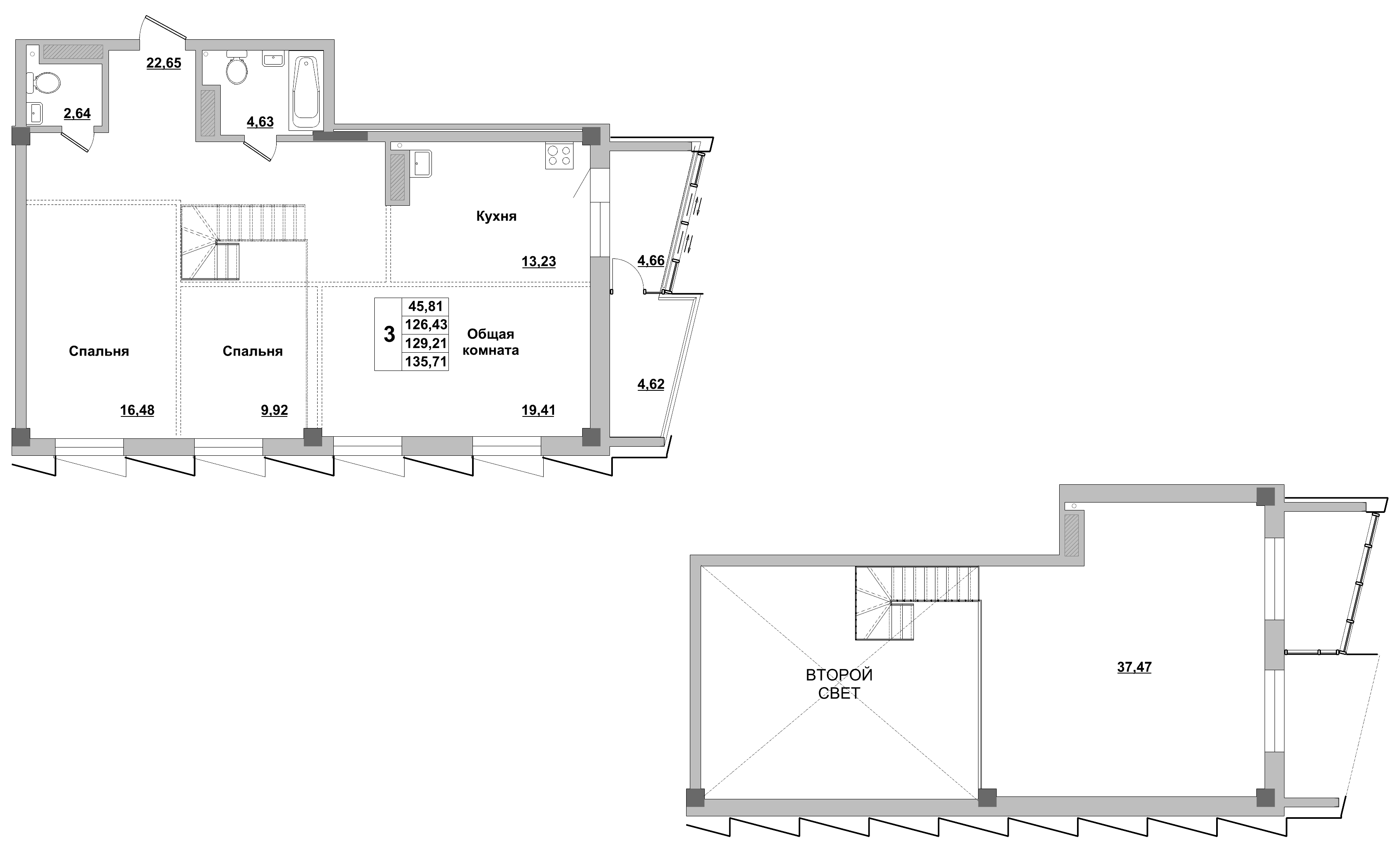 3 комн., 128.21 м²