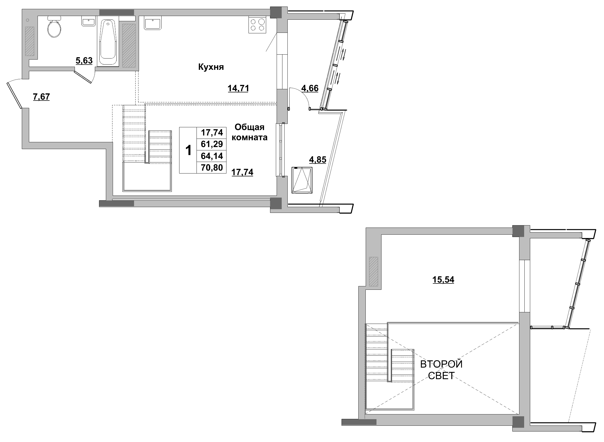 1 комн., 64.14 м²