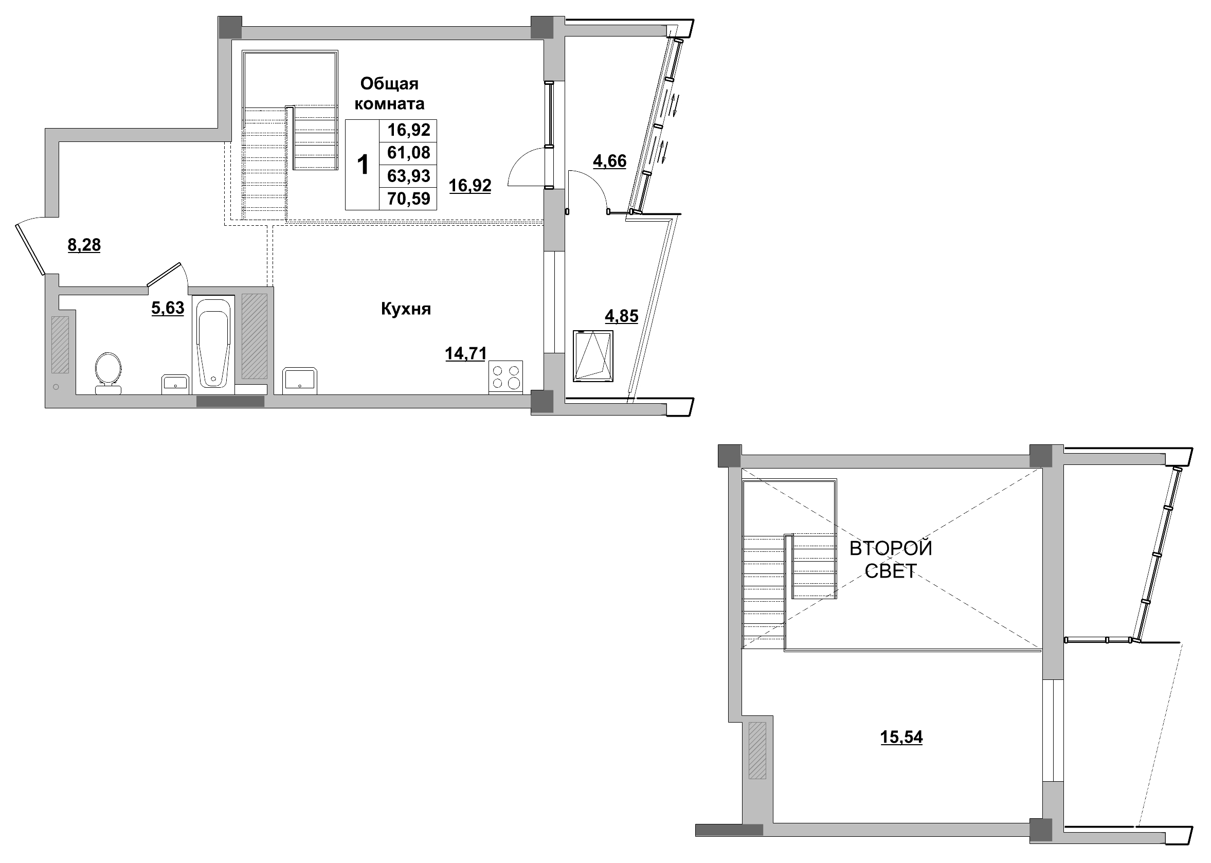 1 комн., 63.93 м²