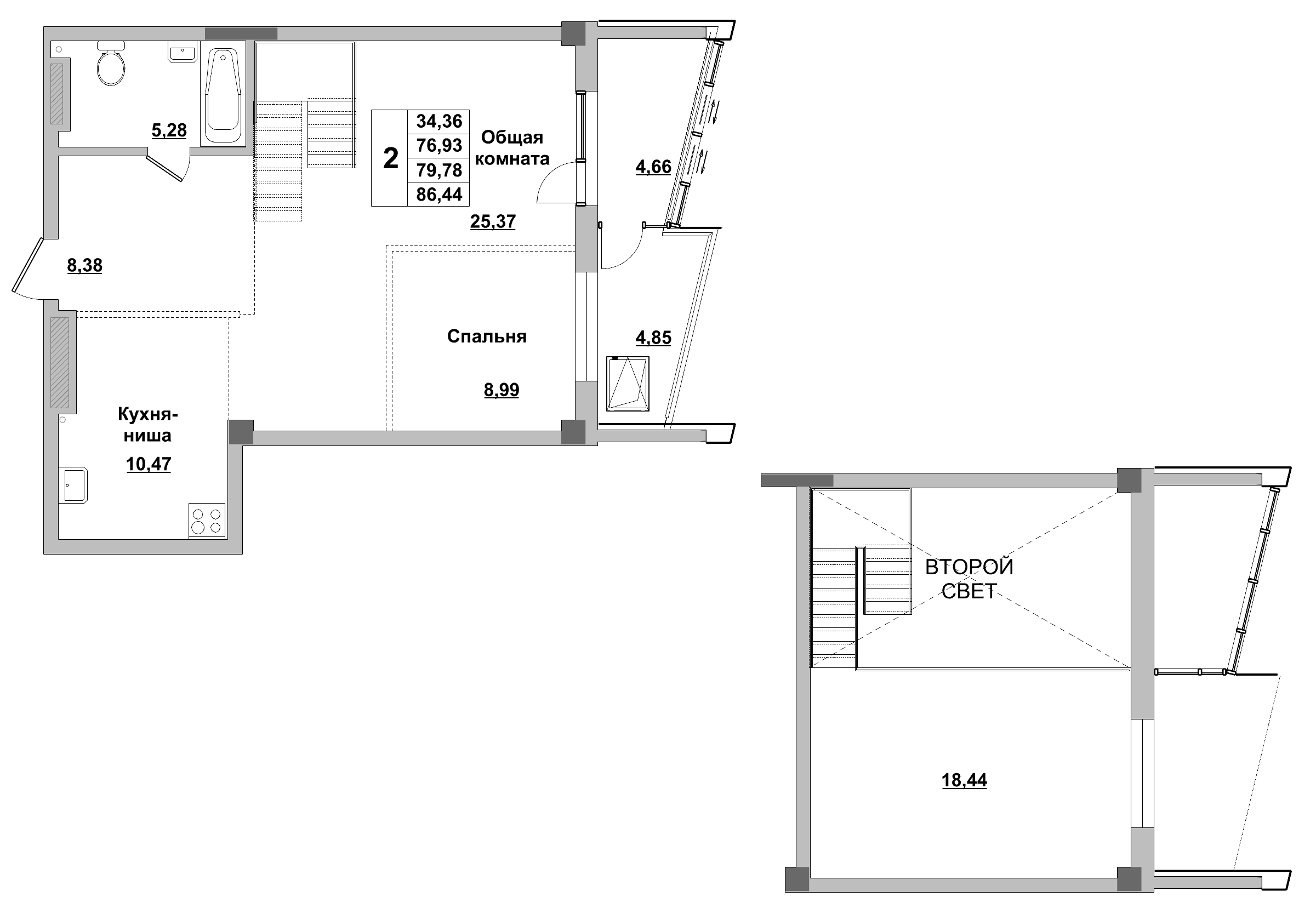 2 комн., 79.78 м²