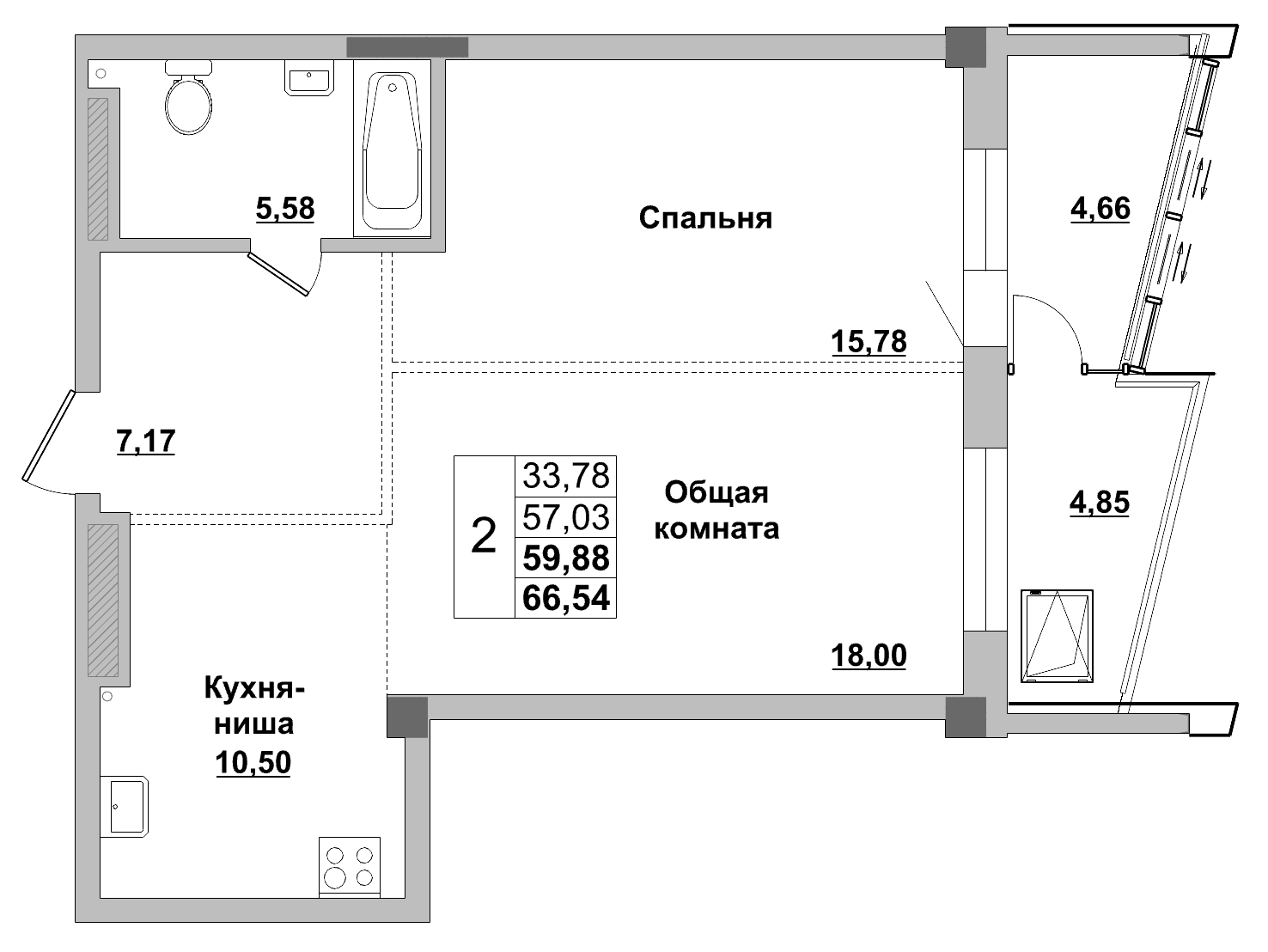 2 комн., 59.88 м²