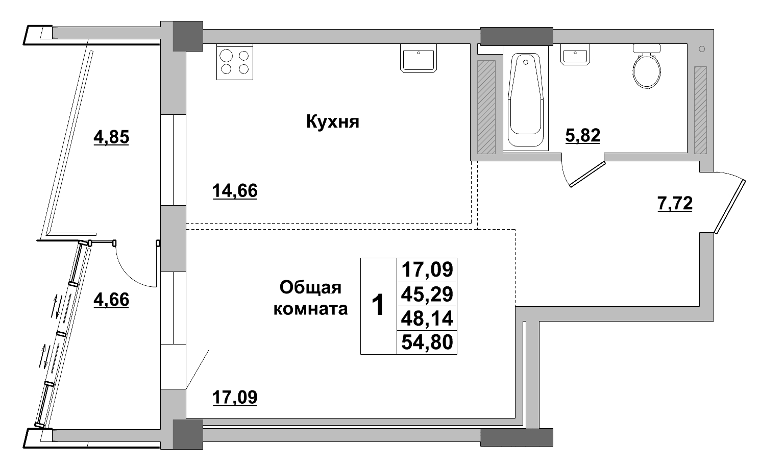 1 комн., 48.14 м²