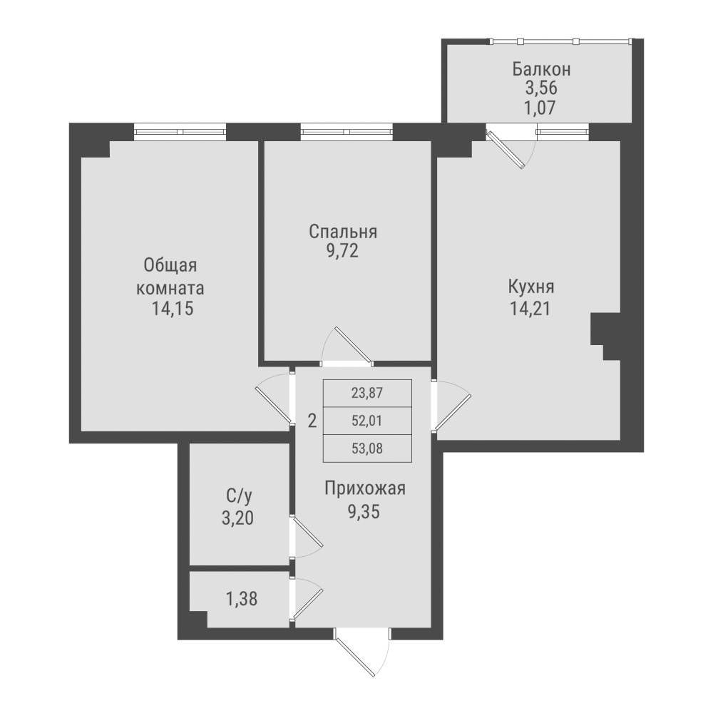 2 комн., 53.08 м²