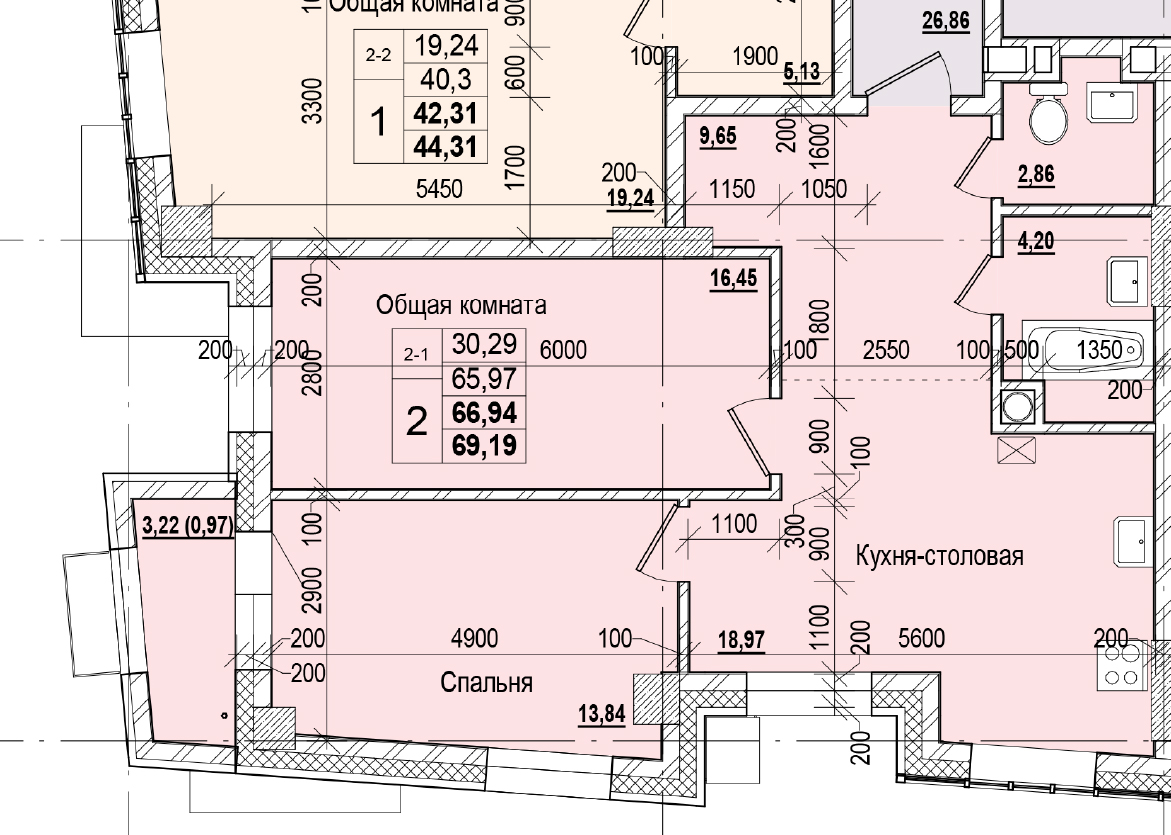 2 комн., 66.94 м²