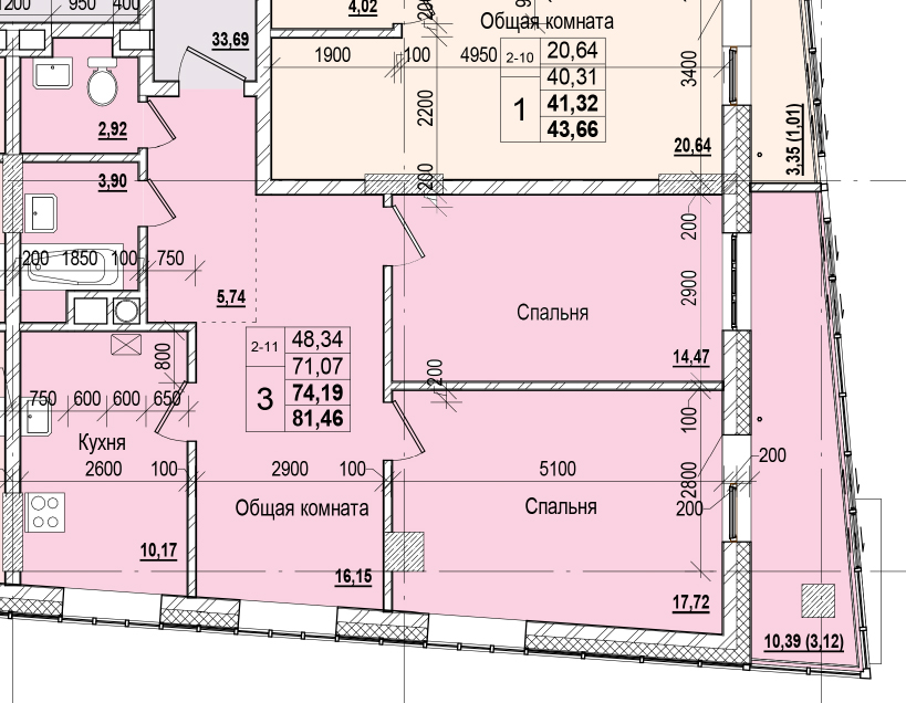 3 комн., 74.19 м²