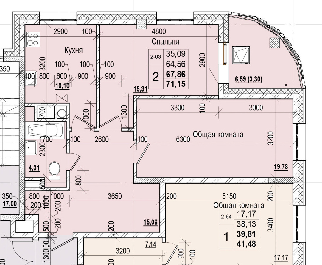 2 комн., 67.86 м²