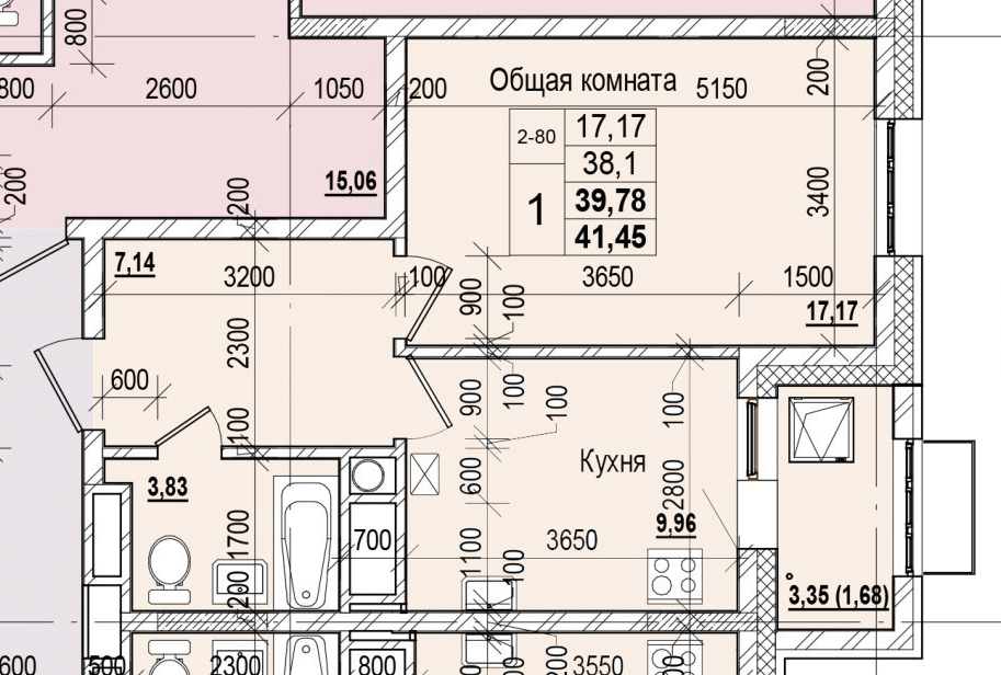 1 комн., 39.78 м²