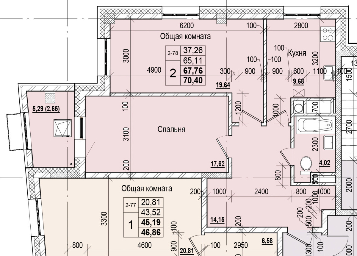 2 комн., 67.76 м²