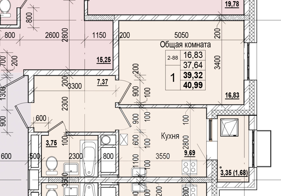 1 комн., 39.32 м²