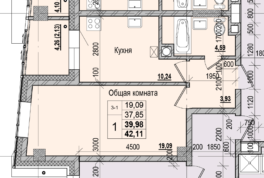 1 комн., 39.98 м²