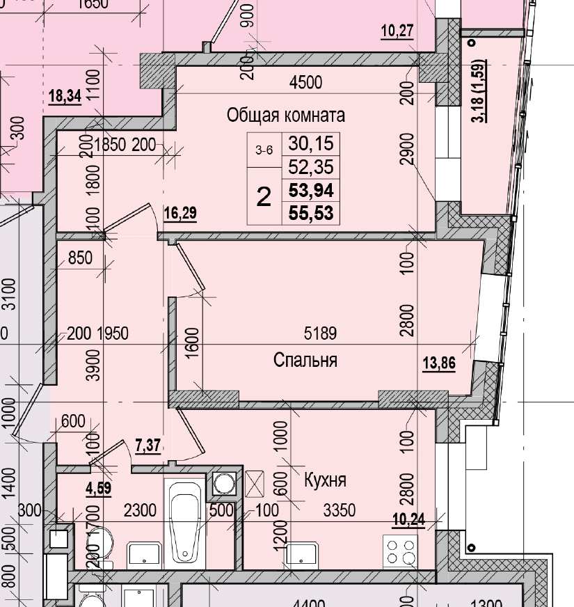 2 комн., 53.94 м²