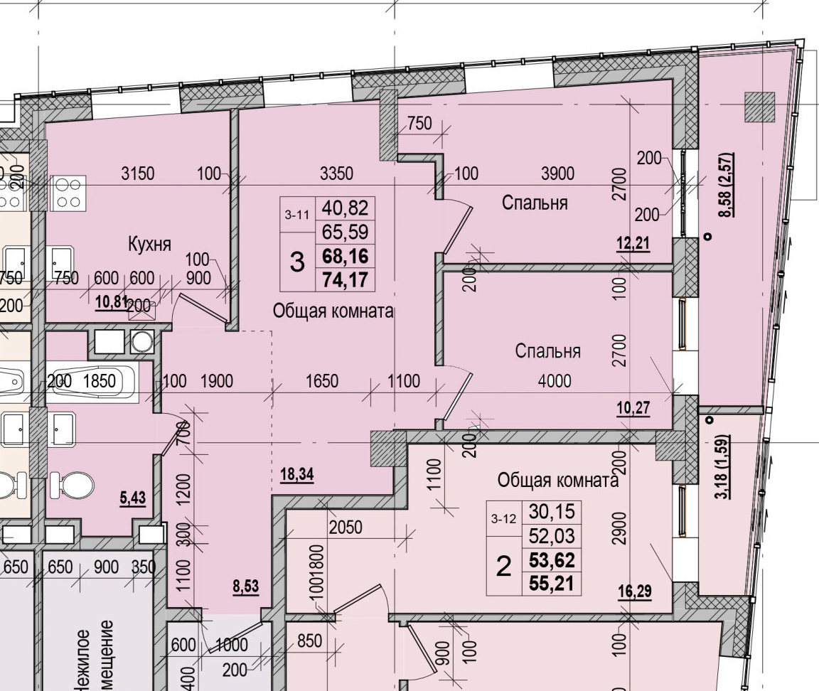 3 комн., 68.16 м²
