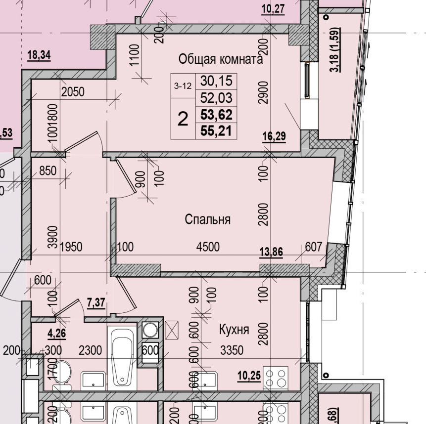 2 комн., 53.62 м²
