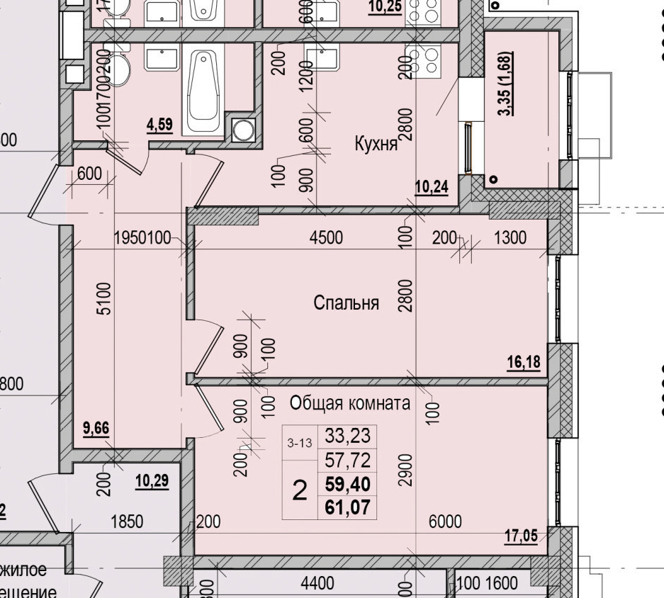 2 комн., 59.40 м²
