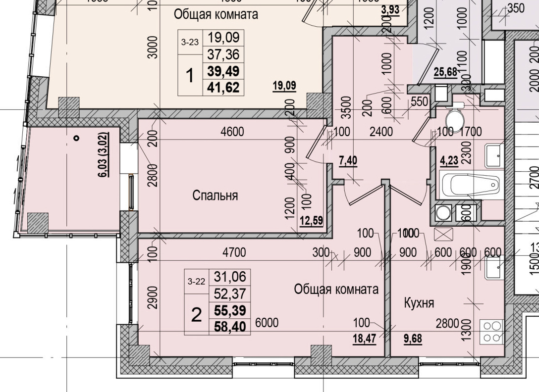 2 комн., 55.39 м²