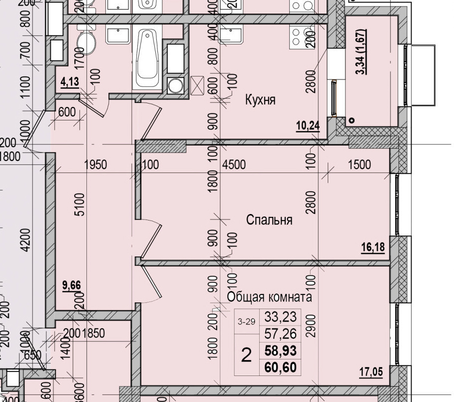 2 комн., 58.93 м²