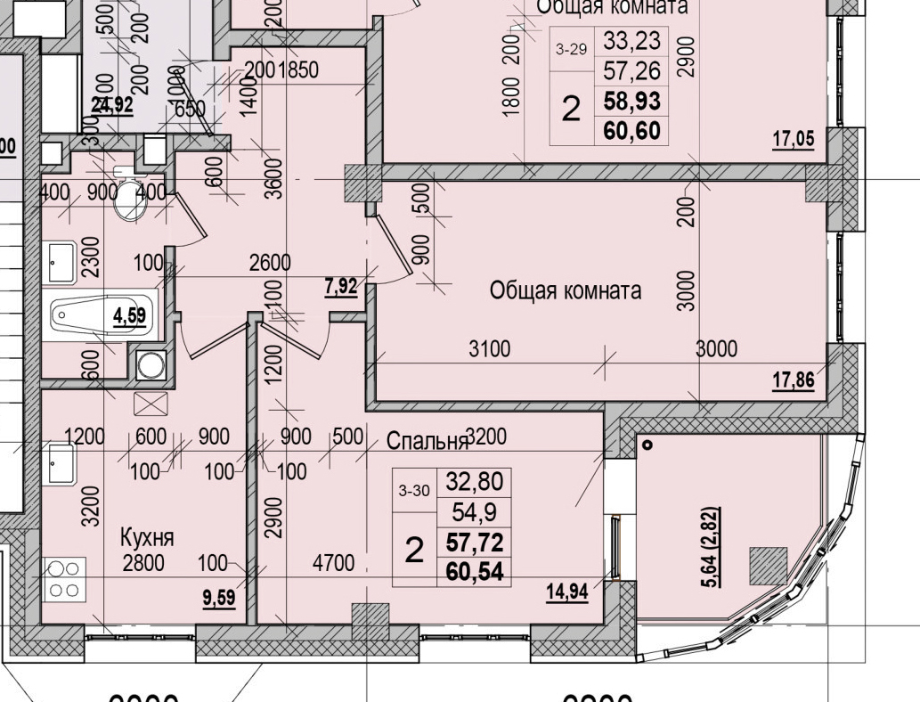 2 комн., 57.72 м²