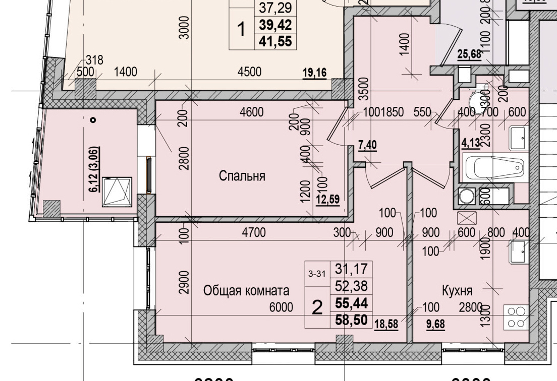 2 комн., 55.44 м²