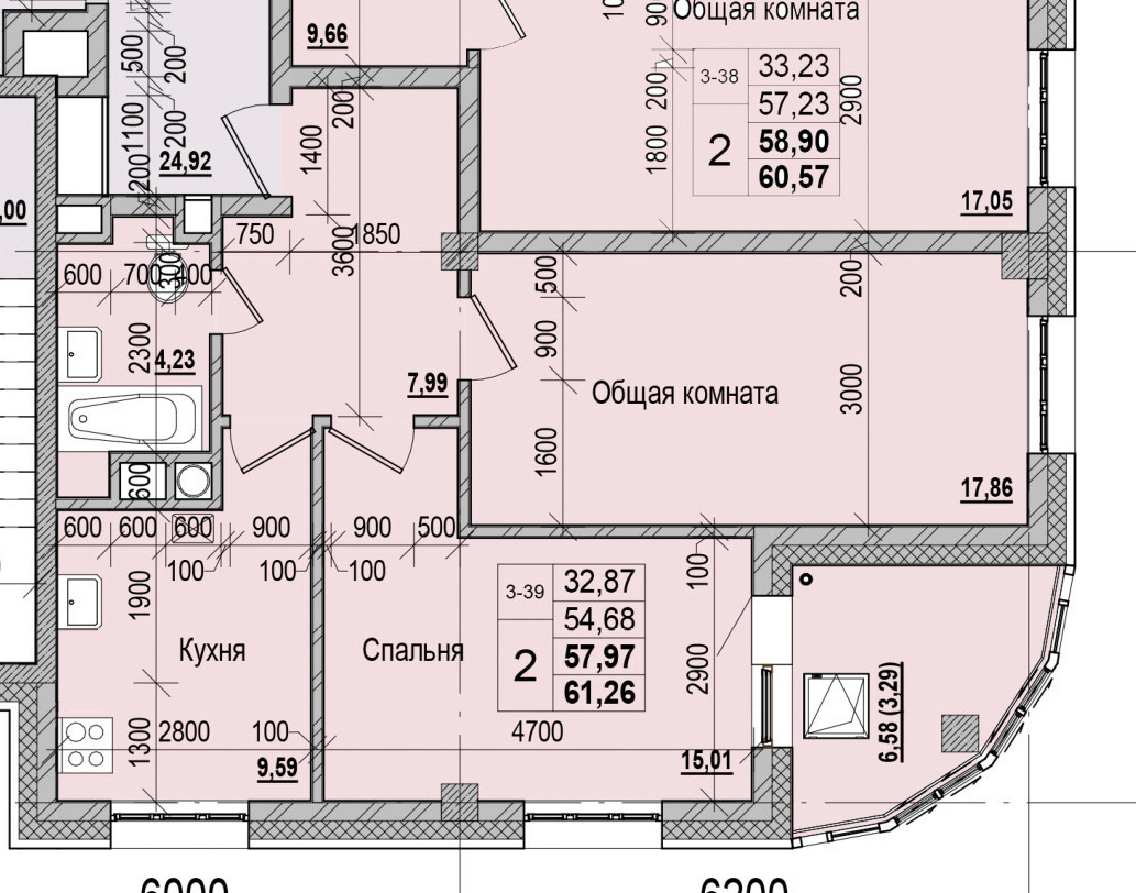 2 комн., 57.97 м²