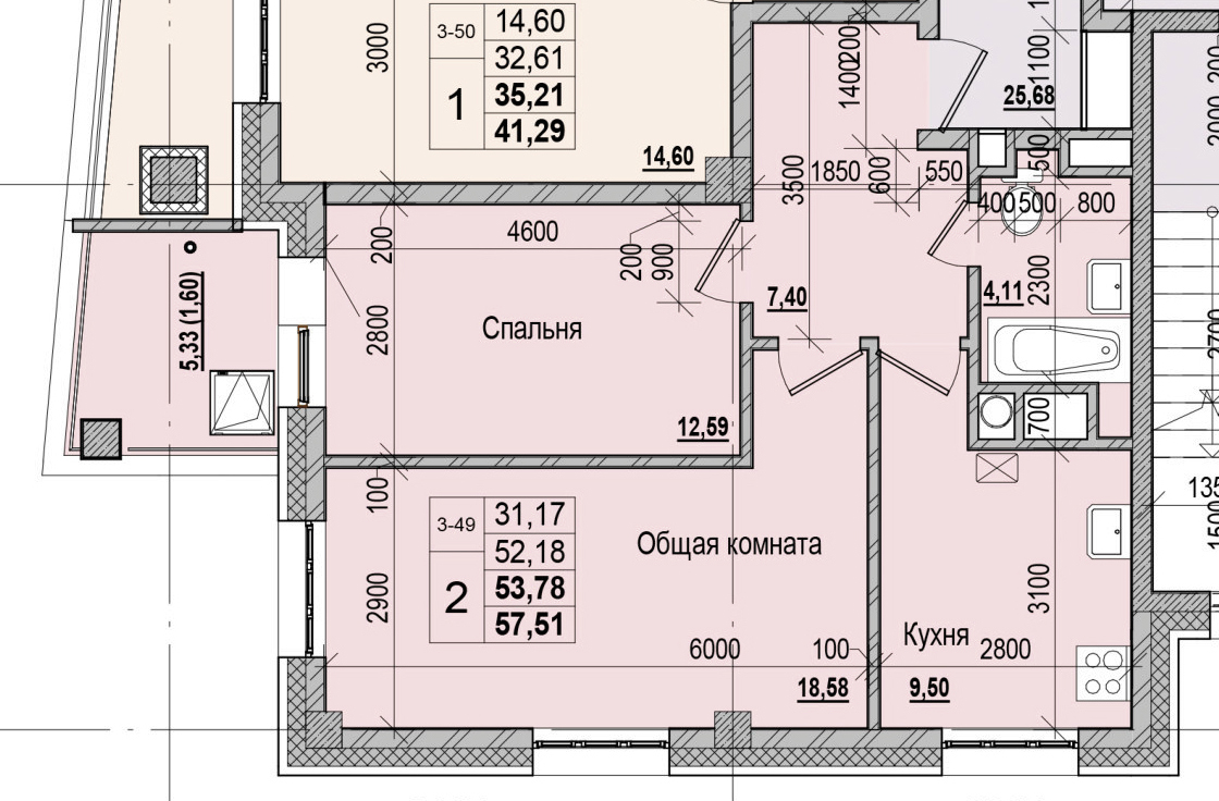 2 комн., 53.78 м²