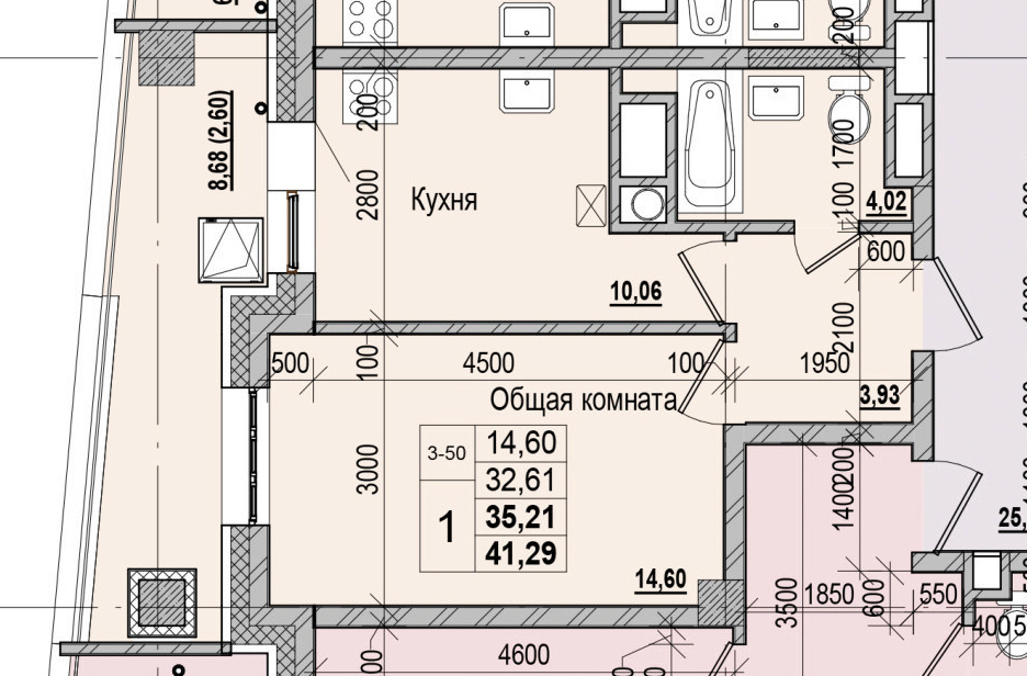 1 комн., 35.21 м²