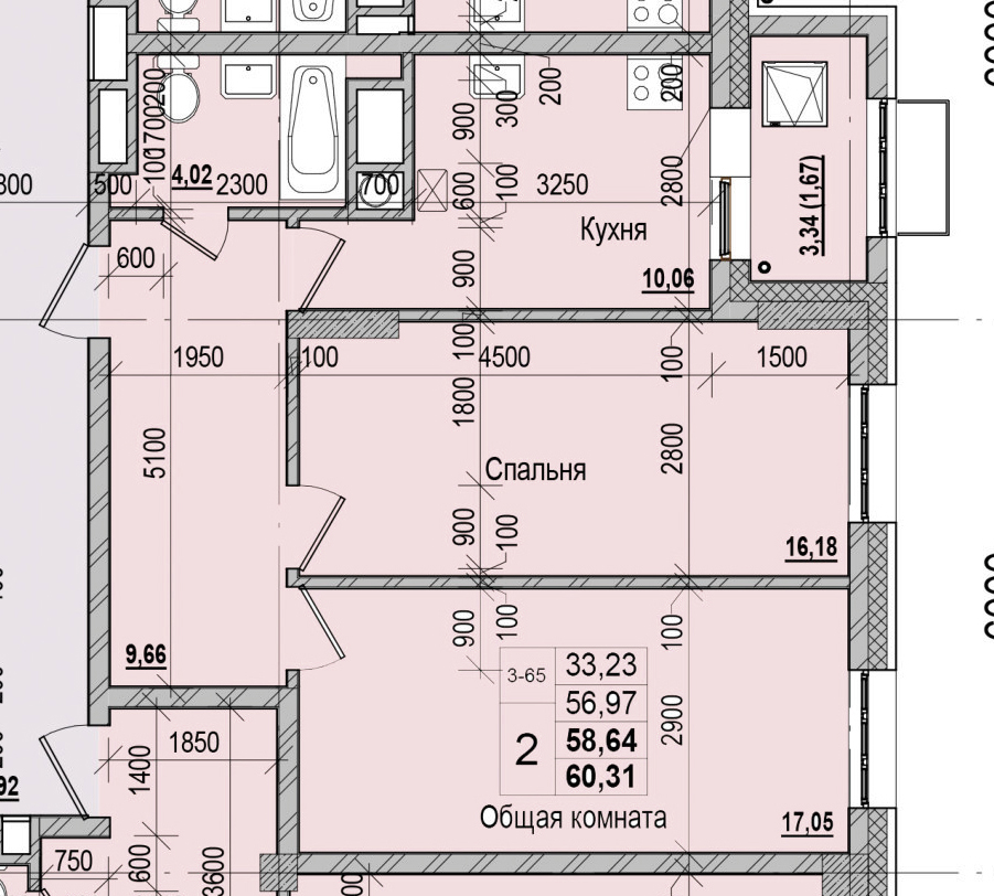 2 комн., 58.64 м²