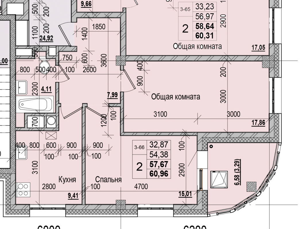 2 комн., 57.67 м²