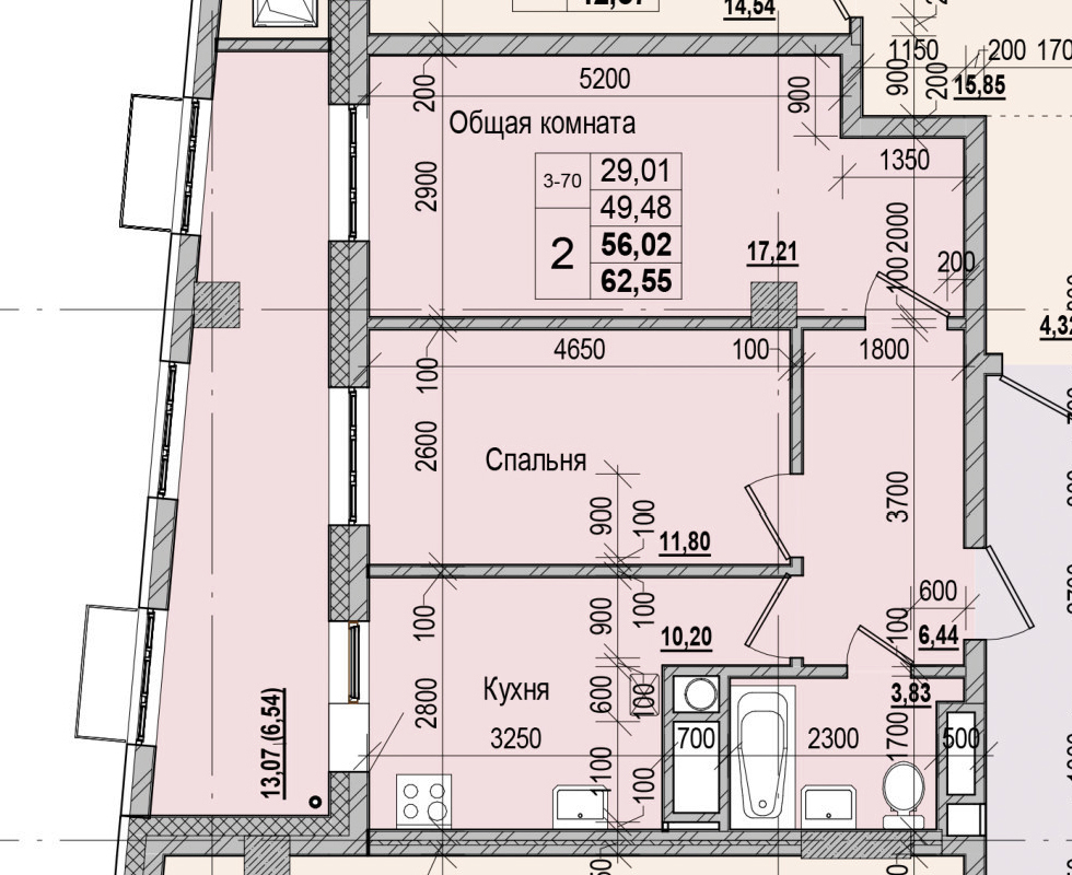 2 комн., 56.02 м²