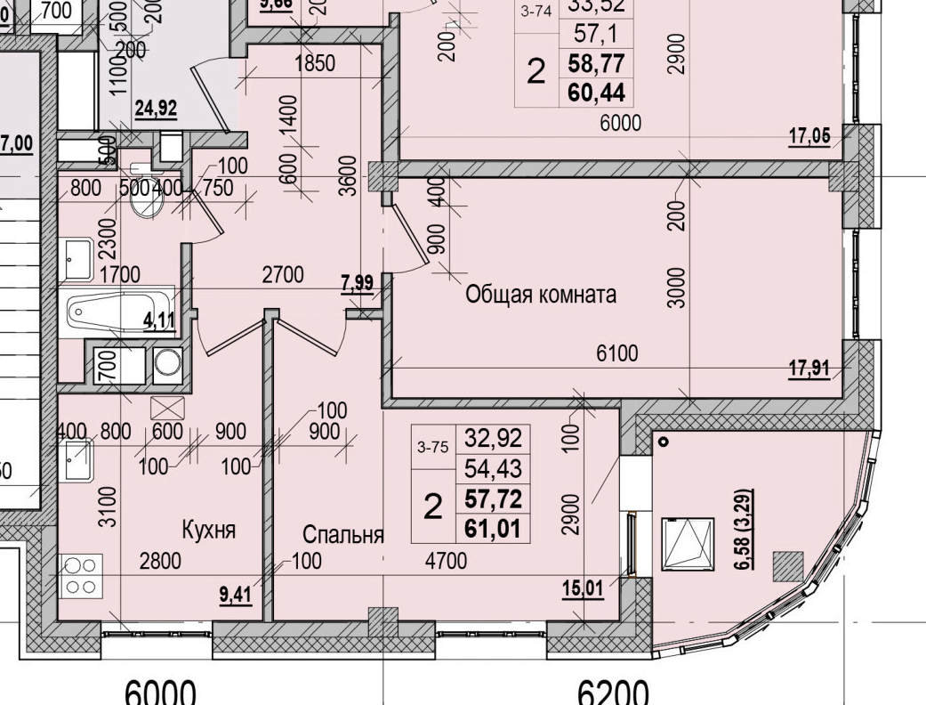 2 комн., 57.72 м²