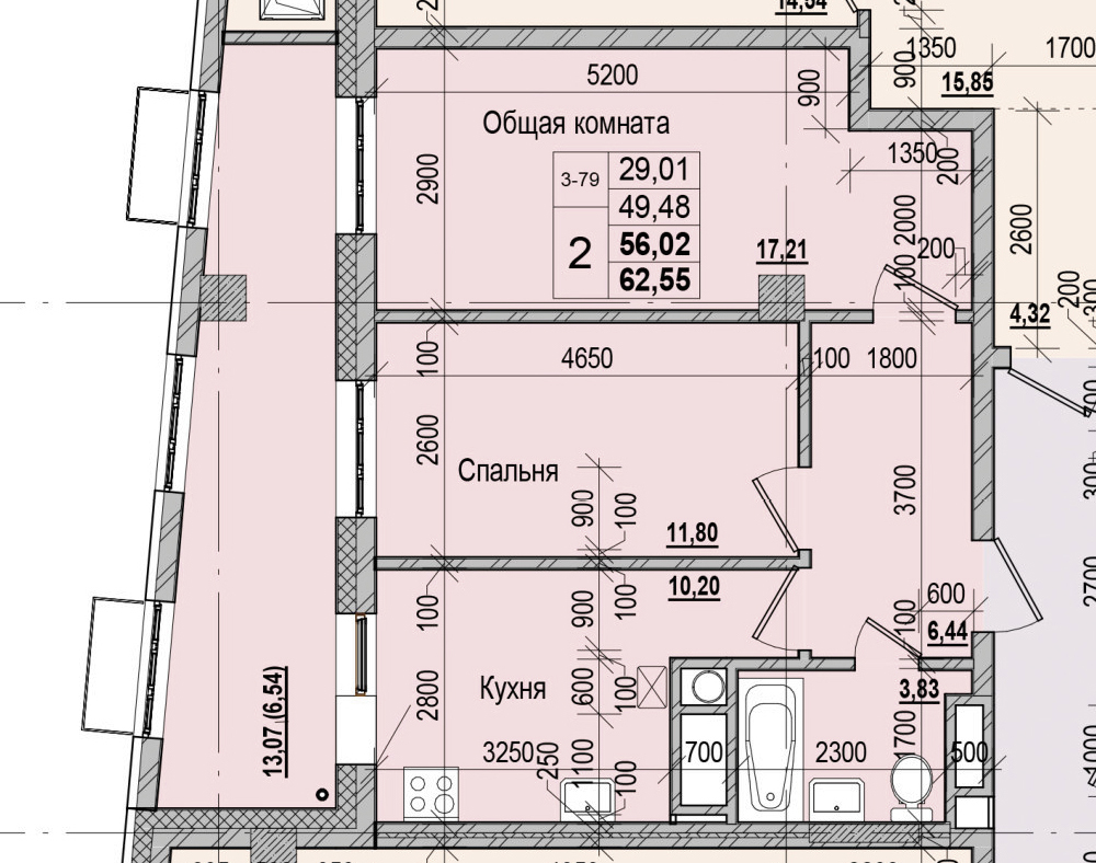 2 комн., 56.02 м²