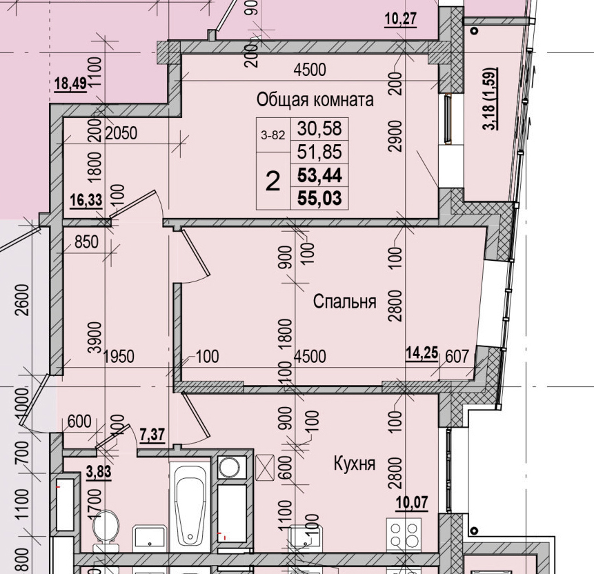 2 комн., 53.44 м²