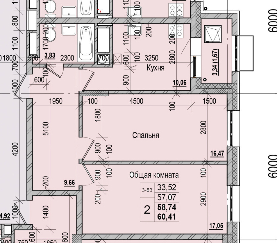 2 комн., 58.74 м²