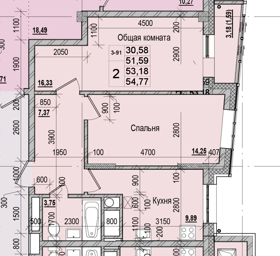 2 комн., 53.18 м²