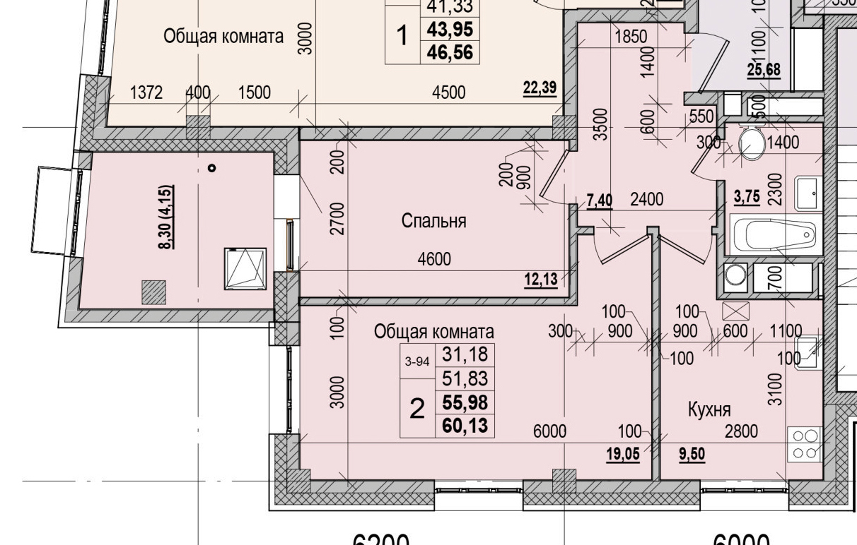 2 комн., 55.98 м²