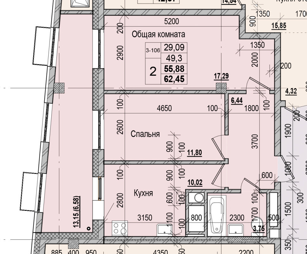 2 комн., 55.88 м²