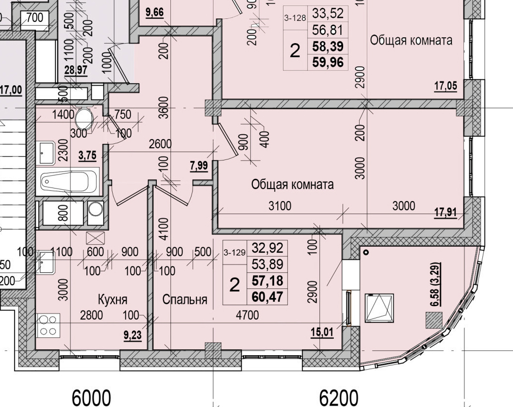 2 комн., 57.18 м²