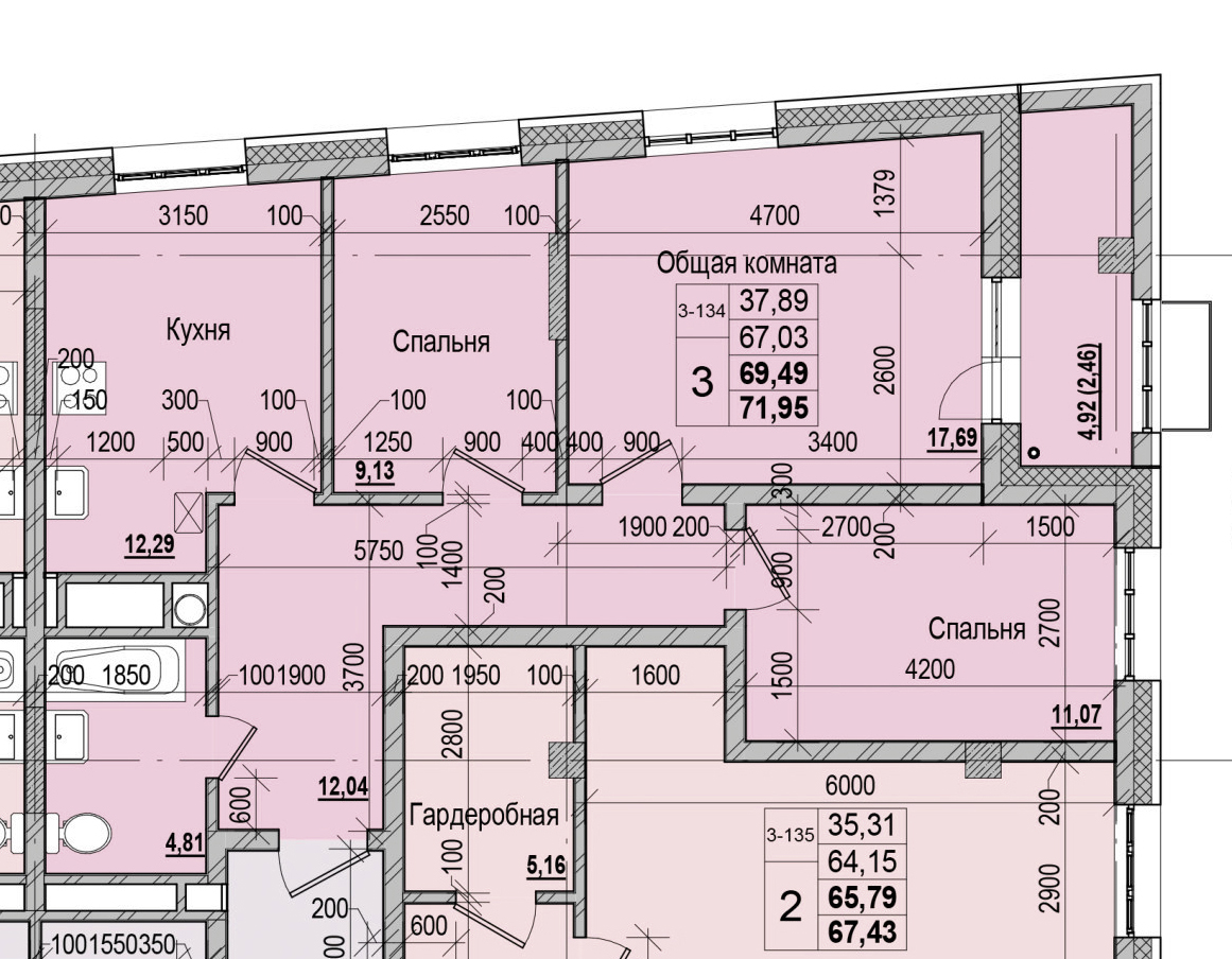3 комн., 69.49 м²