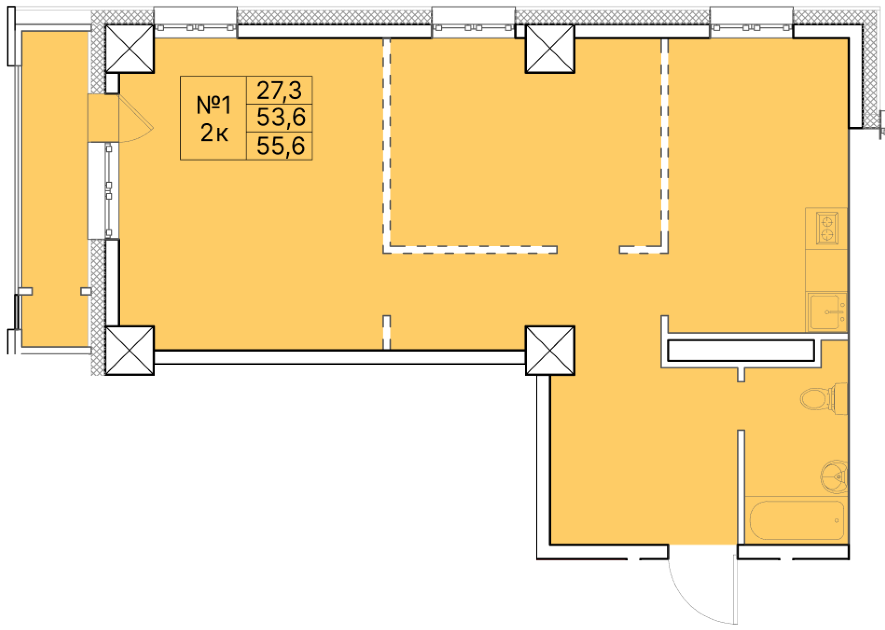 2 комн., 55.60 м²