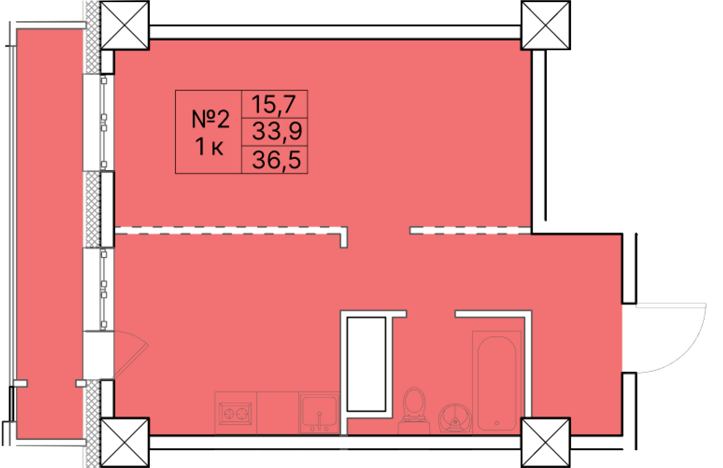1 комн., 36.50 м²