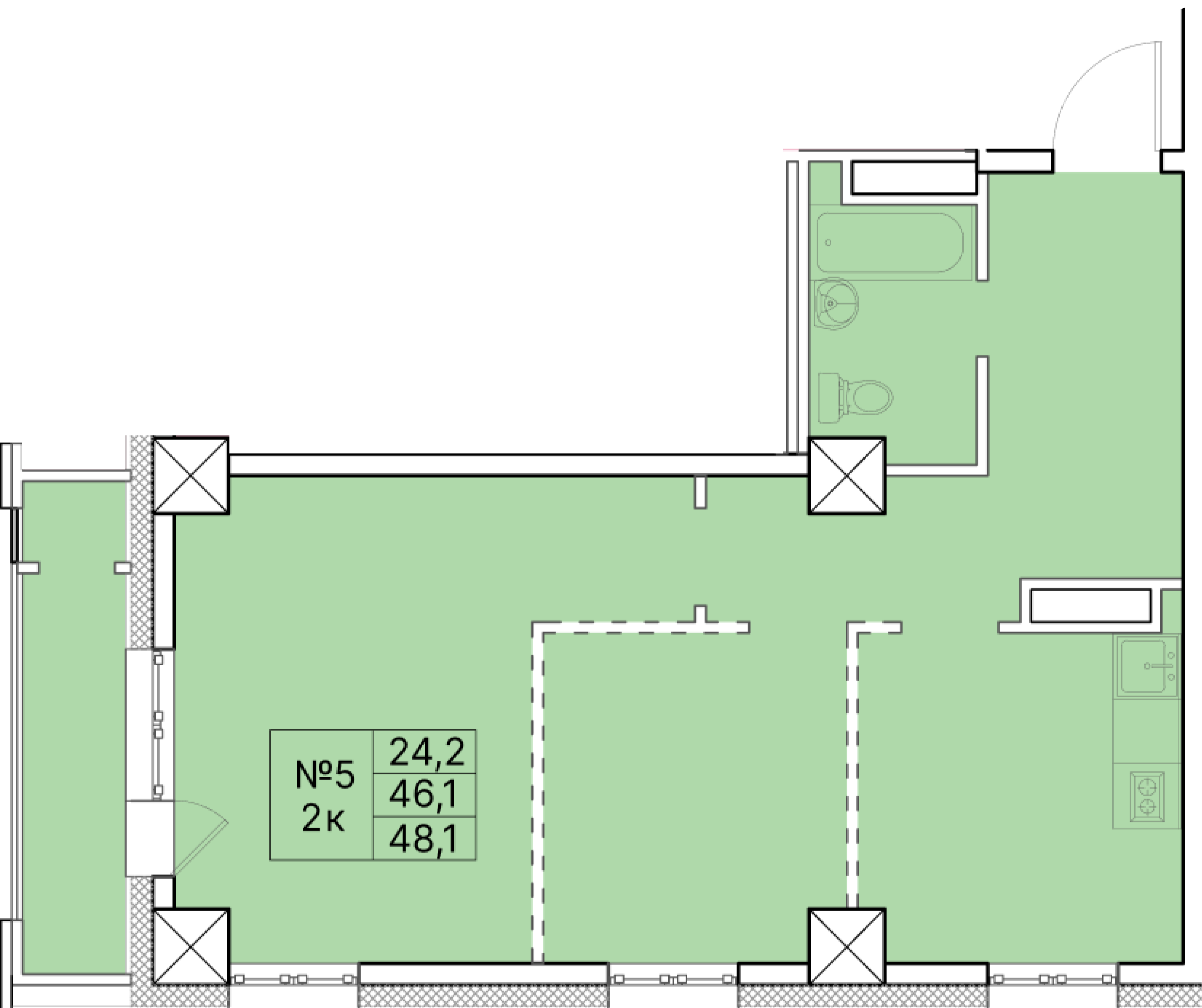 2 комн., 48.10 м²