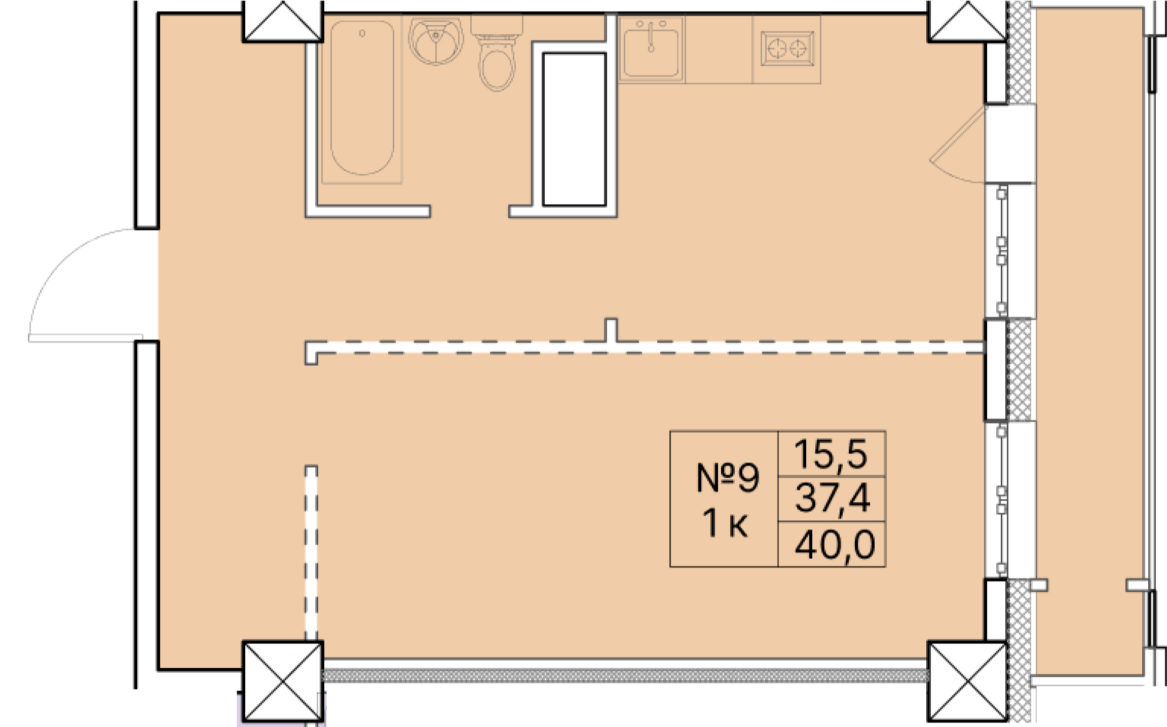 1 комн., 40.00 м²