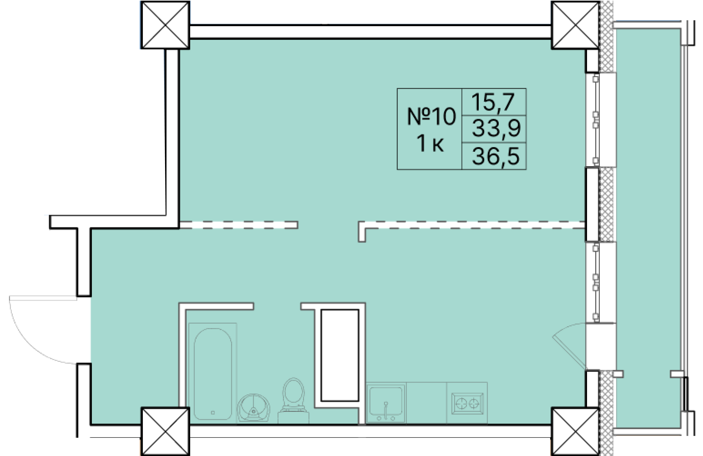 1 комн., 36.50 м²