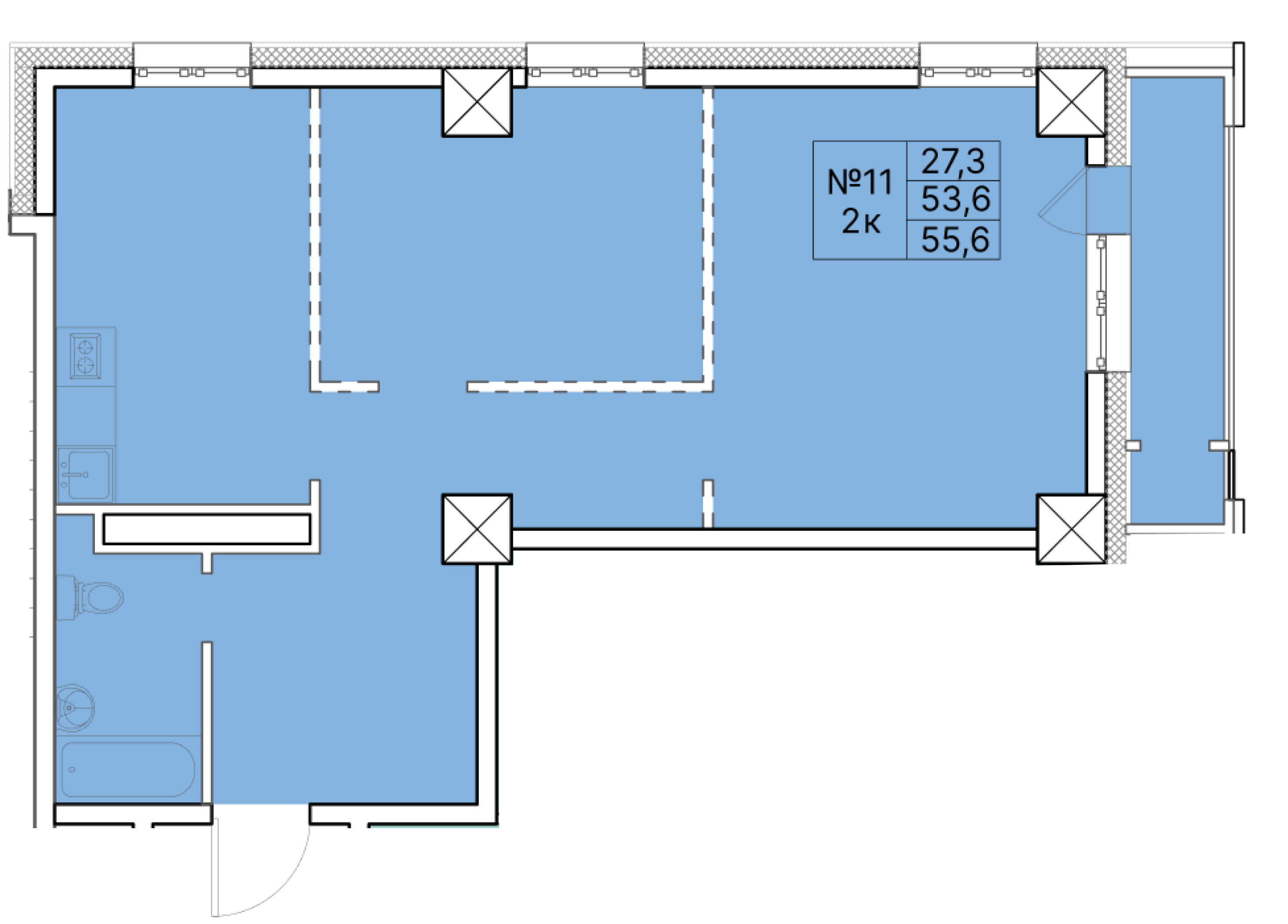 2 комн., 55.60 м²