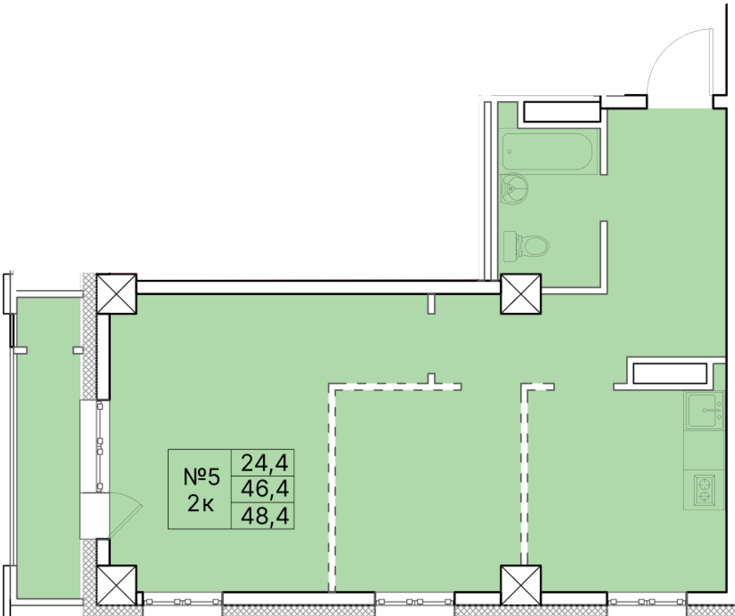 2 комн., 48.40 м²