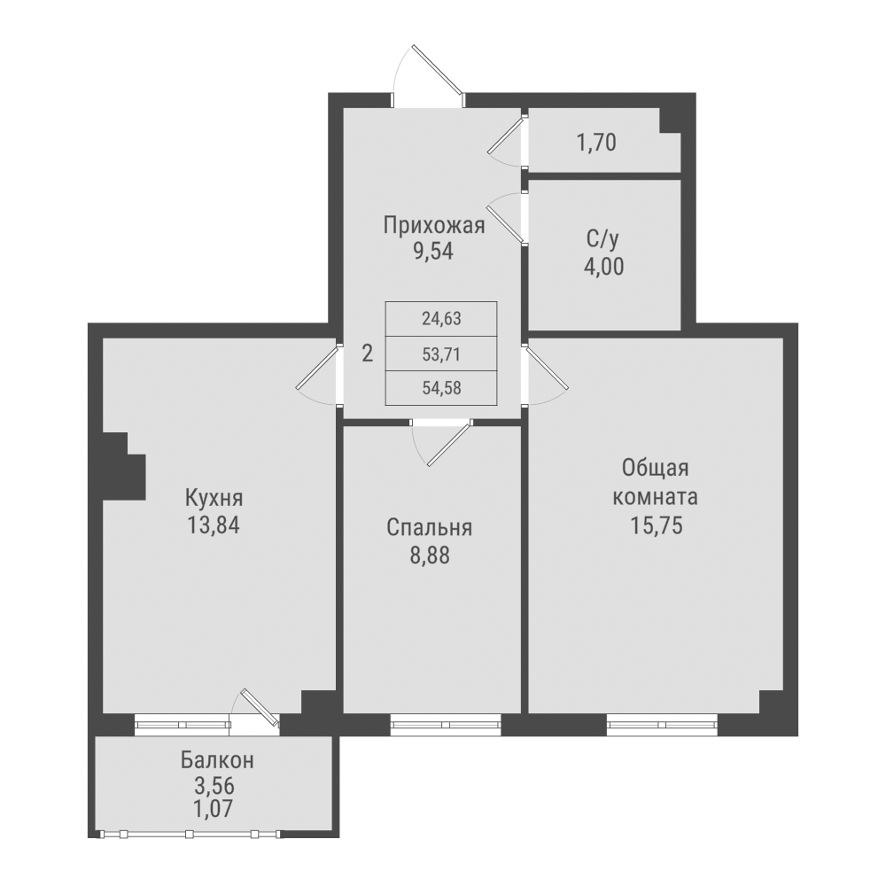 2 комн., 54.78 м²