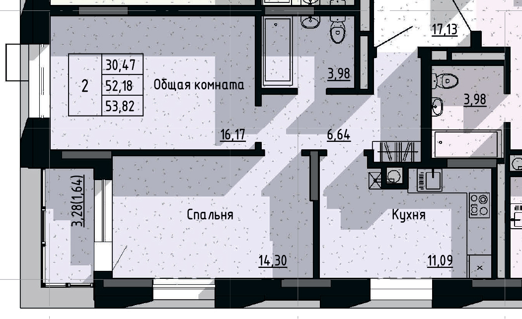 2 комн., 53.82 м²