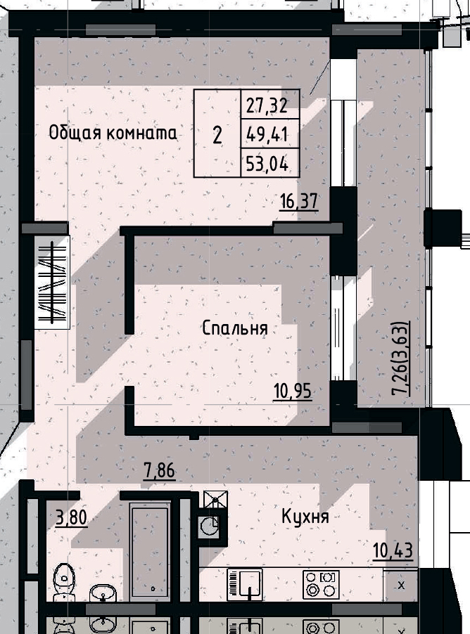 2 комн., 53.04 м²