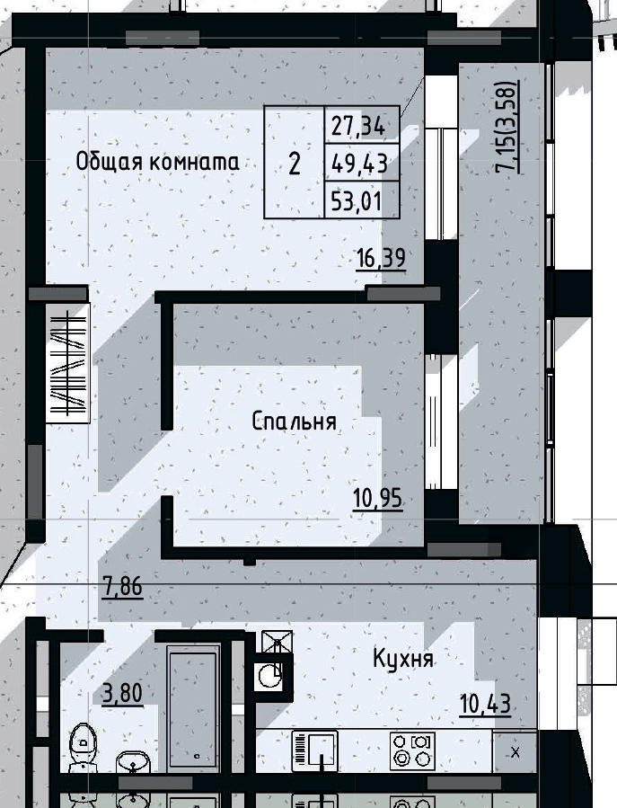 2 комн., 53.01 м²
