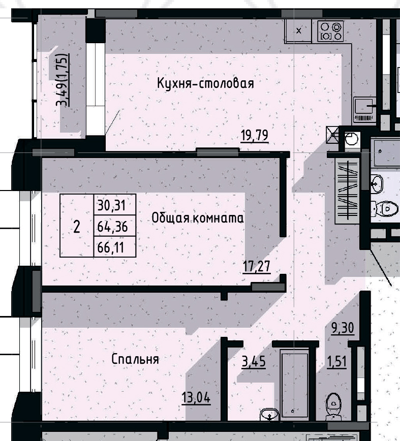 2 комн., 66.11 м²