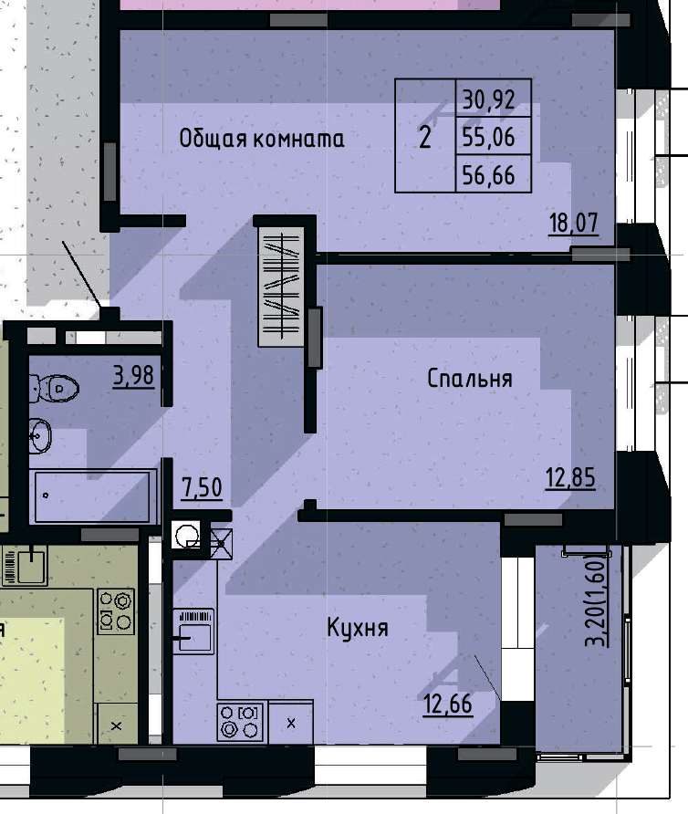 2 комн., 56.66 м²